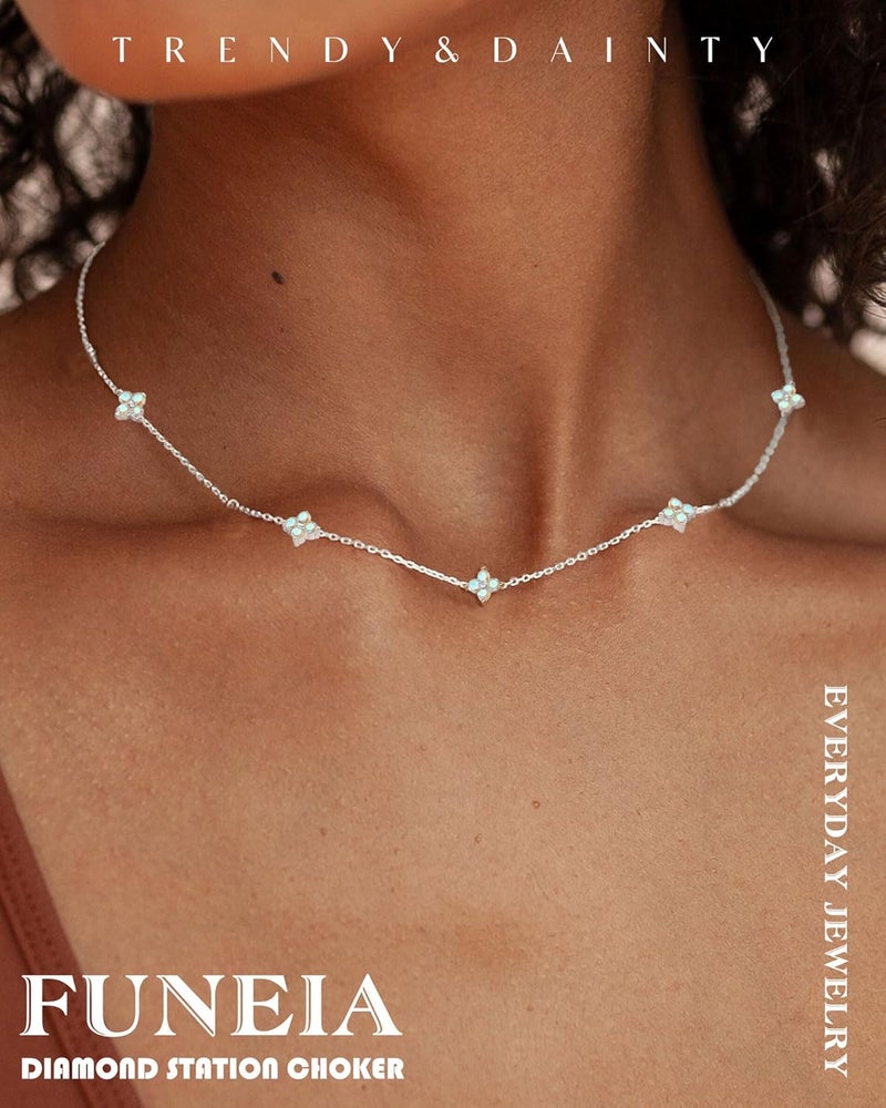 FUNEIA Dainty Silver Gold Necklaces for Women Trendy Non Tarnish 14K Gold Plated Cubic Zirconia Necklace Layered Cute Butterfly Heart Station Choker Necklace Stack for Wedding Prom Brides Jewelry - Image 2